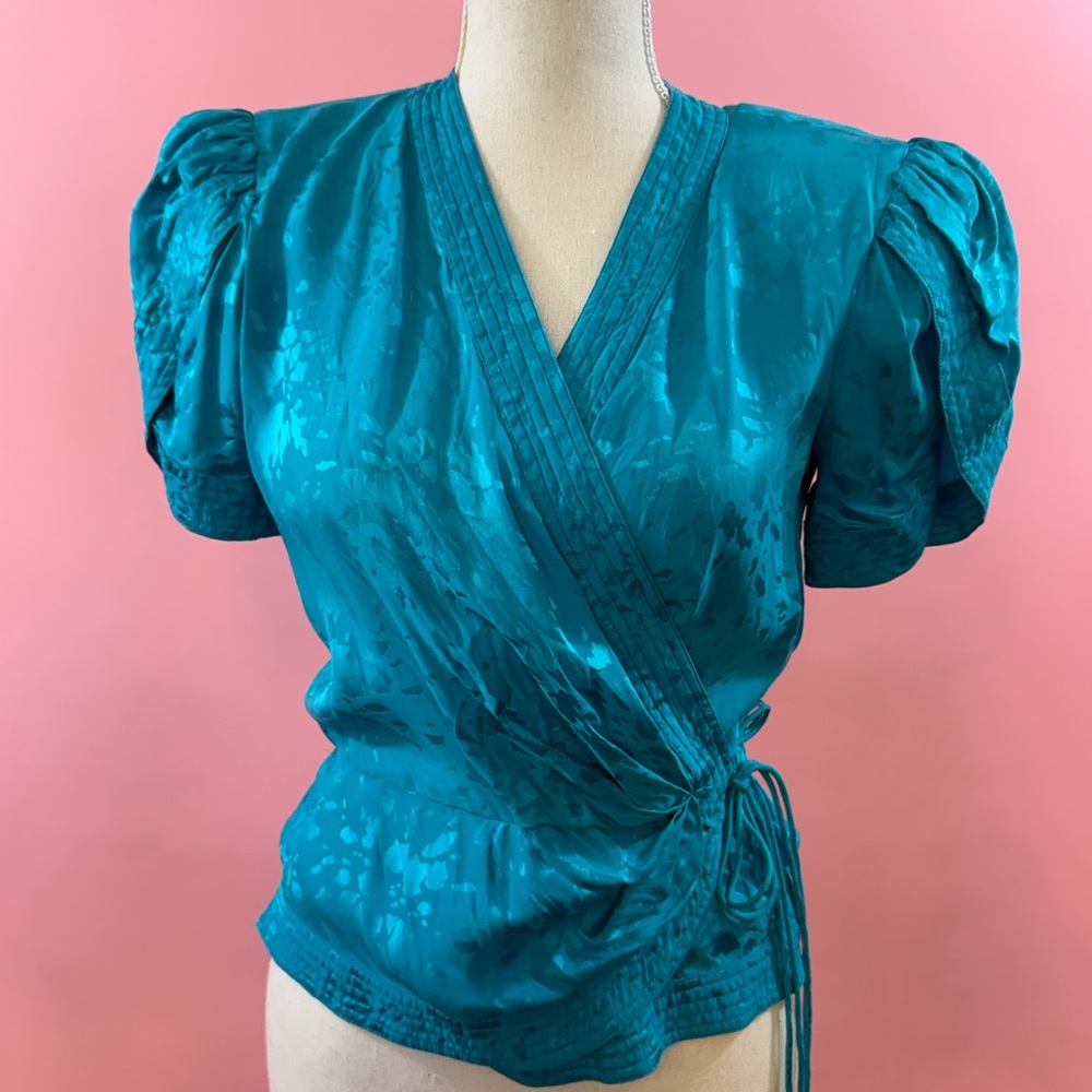 Elegant Teal Wrap Top